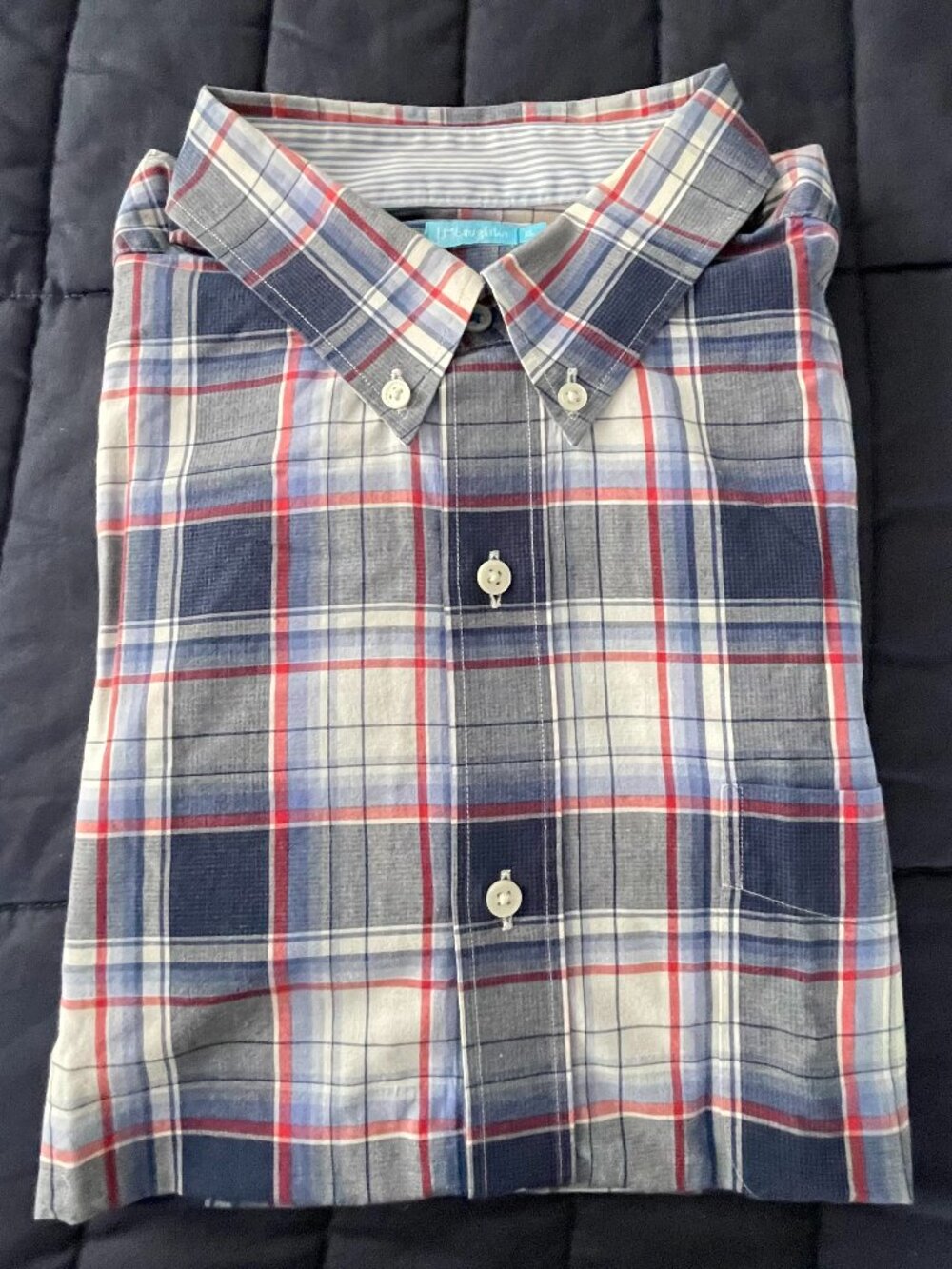 J McLaughlin Mens XL Blue Red White Plaid Long Sleeve Button Down Shirt SALE!!!
